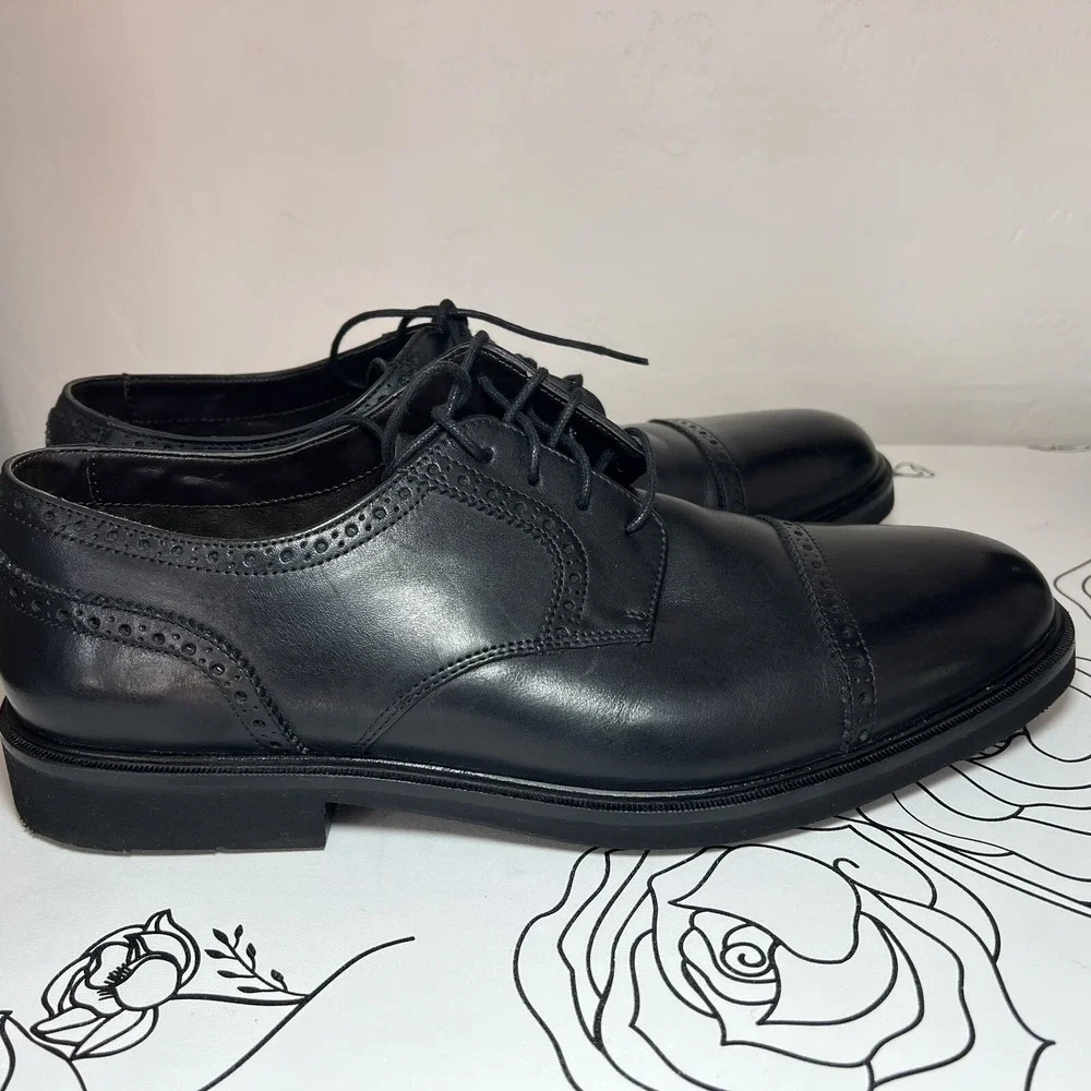 Florsheim Men's Cleveland Black Leather Oxford Shoes Size 11.5 Cap Toe